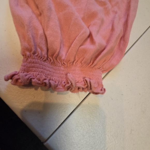 Forever 21 Womens Pink Cropped‎ Blouse L Corset Tie Front Balloon Sleeve Ruched - Picture 15 of 16